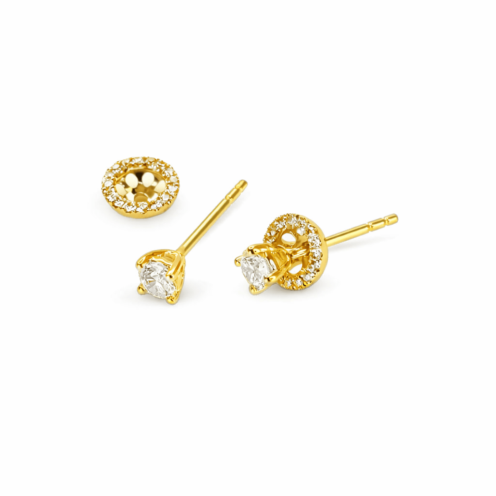Solitaire Diamond Earrings with Removable Halo (S)