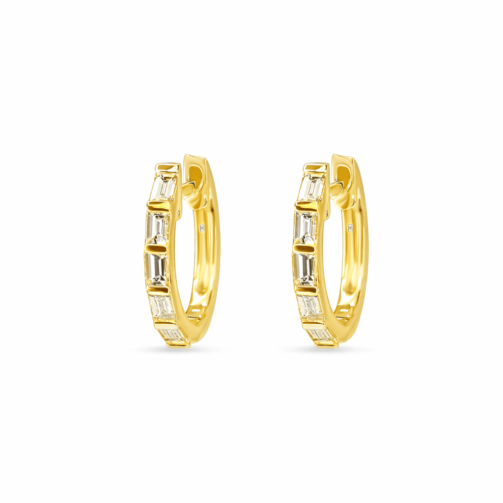 长方形钻石圈形耳环