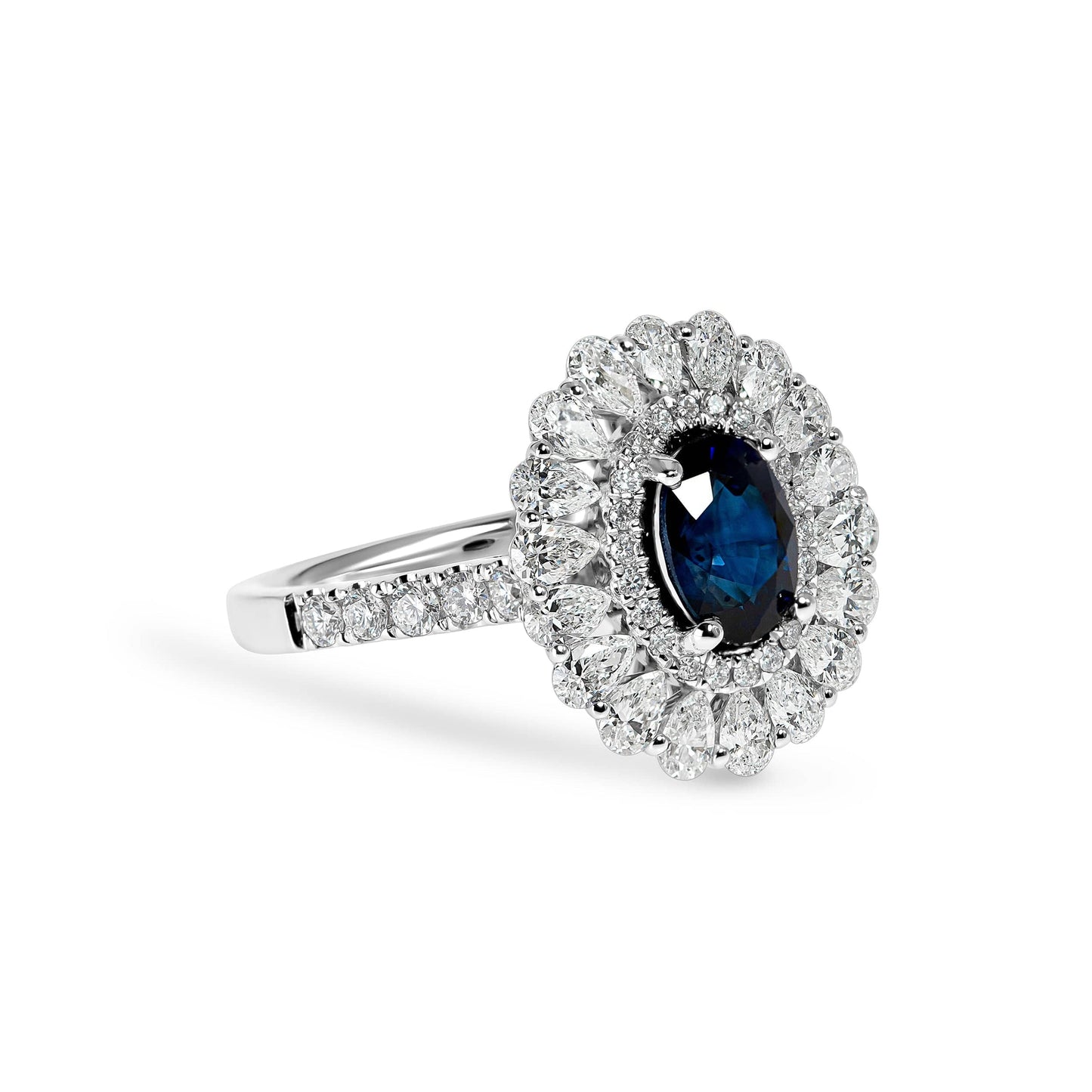 Oval Sapphire & Pear Diamond Halo Ring