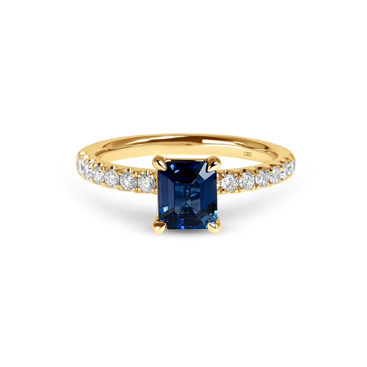 Emerald Cut Sapphire Solitaire & Side Stone Diamond Ring