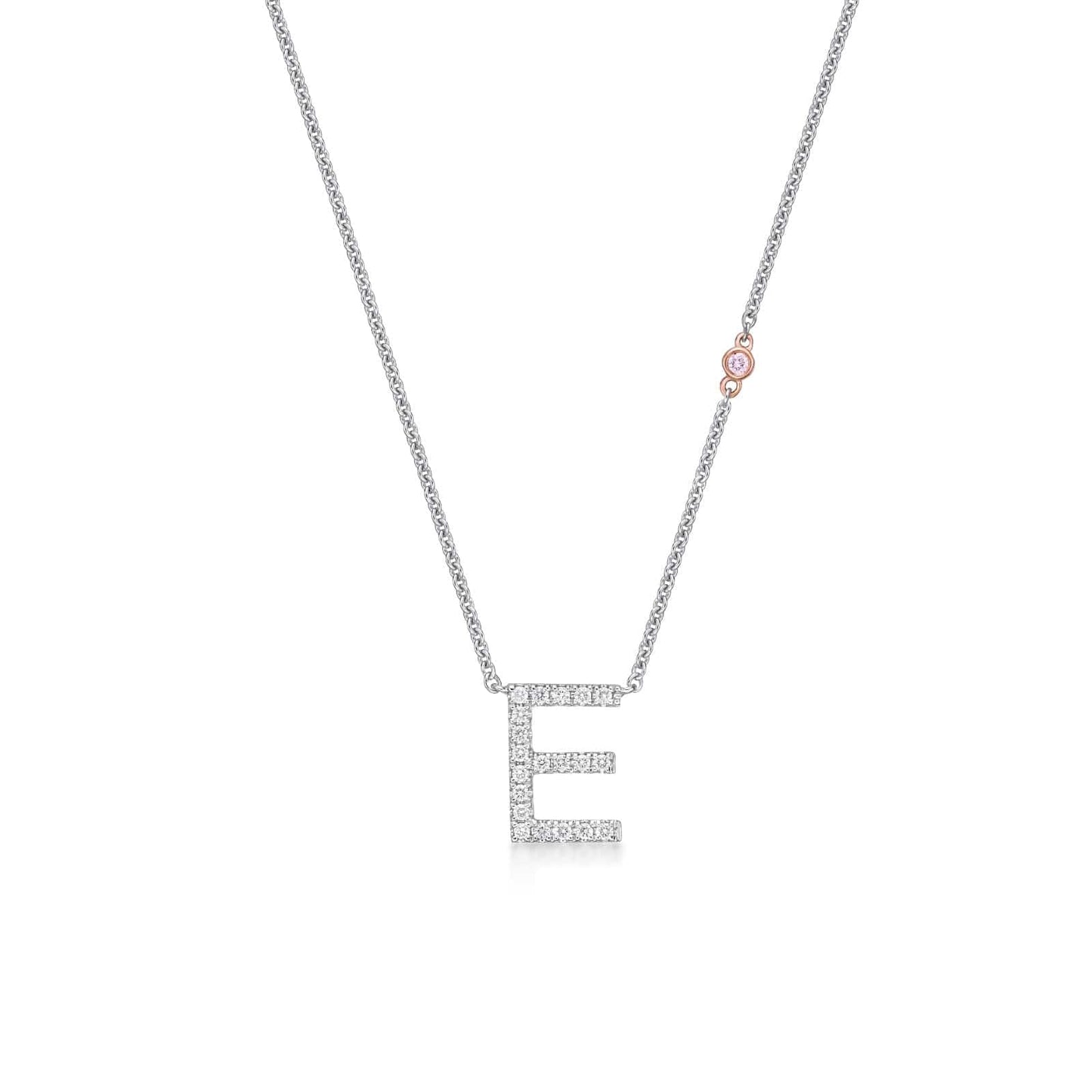 Diamond Initial Necklace with Pink Sapphire