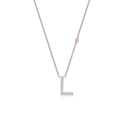 Diamond Initial Necklace with Pink Sapphire