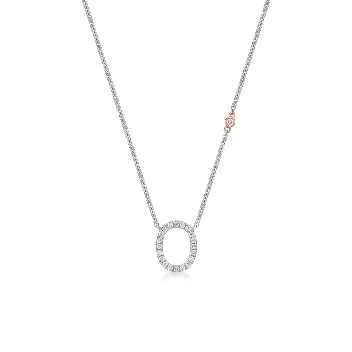 Diamond Initial Necklace with Pink Sapphire