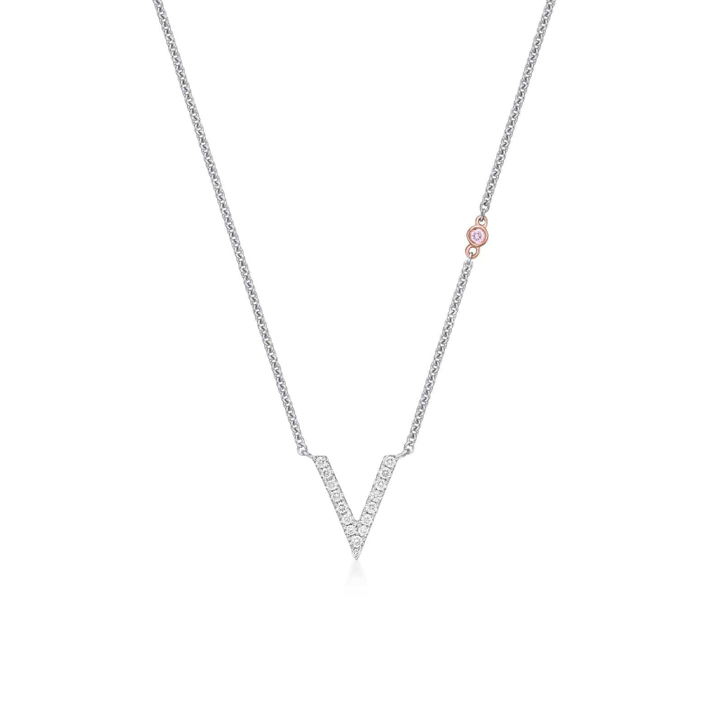 Diamond Initial Necklace with Pink Sapphire