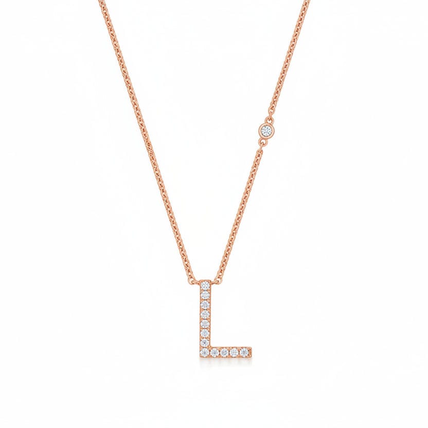 Diamond Initial Necklace with Pink Sapphire