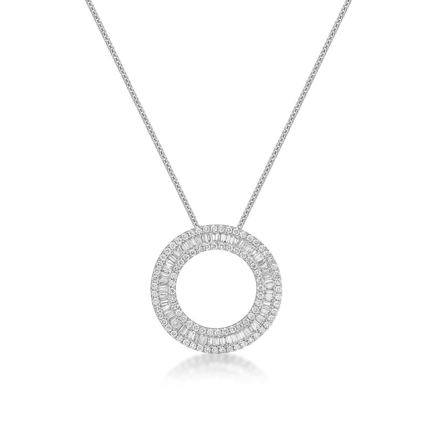 Tapered Baguette & Round Diamond Circle Necklace