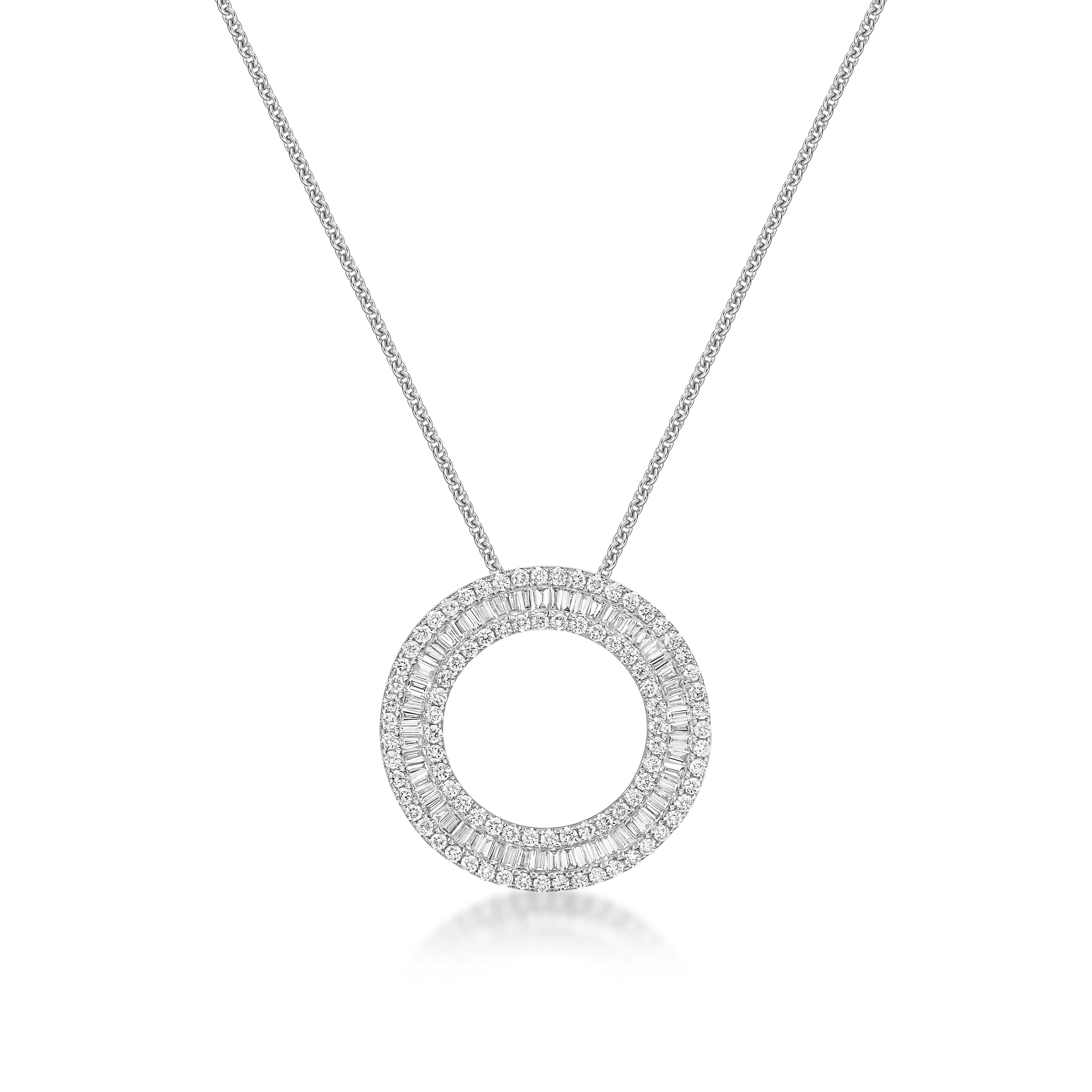 Baguette & Round Diamond Circle Necklace