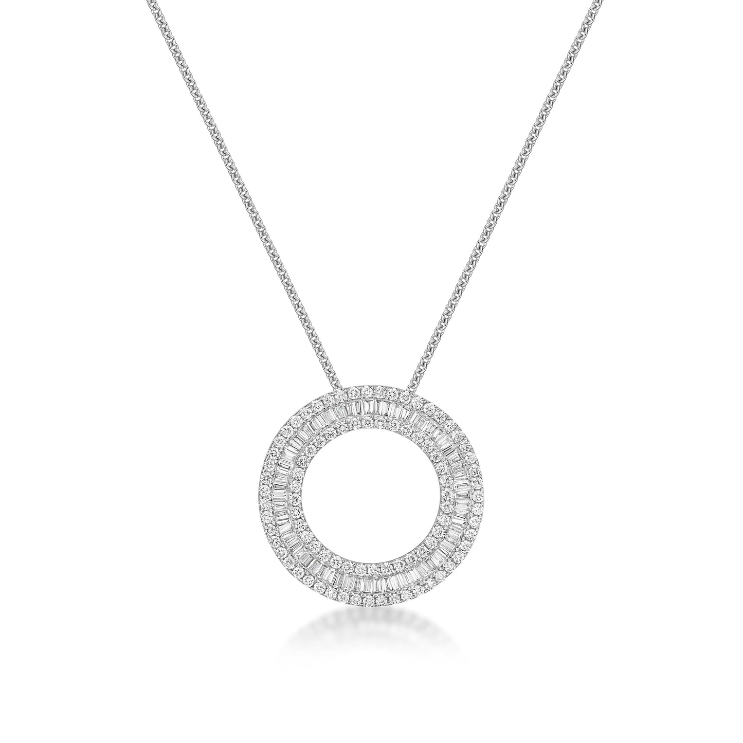 Baguette & Round Diamond Circle Necklace
