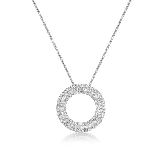 Baguette & Round Diamond Circle Necklace