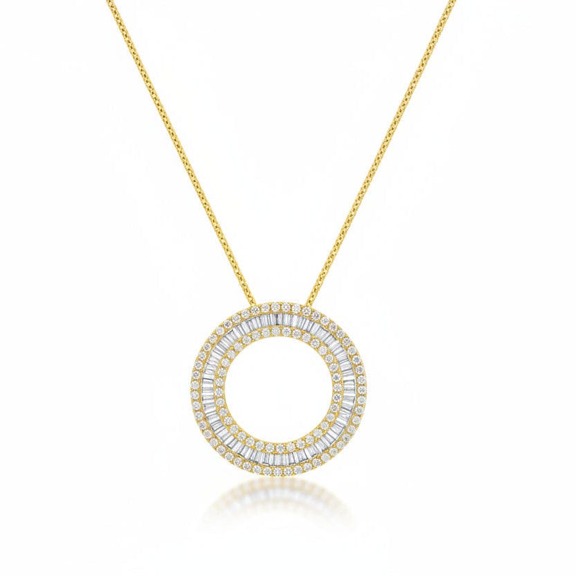 Baguette & Round Diamond Circle Necklace