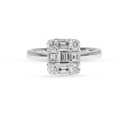 Emerald Cluster Round & Baguette Diamond Ring