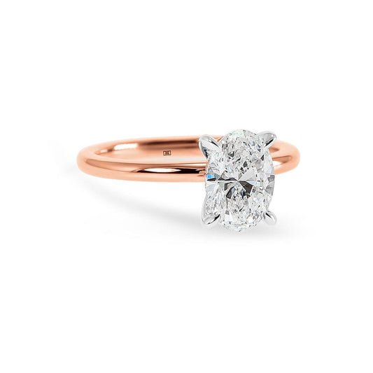 Oval Two Tone with Hidden Diamond Halo Engagement Ring