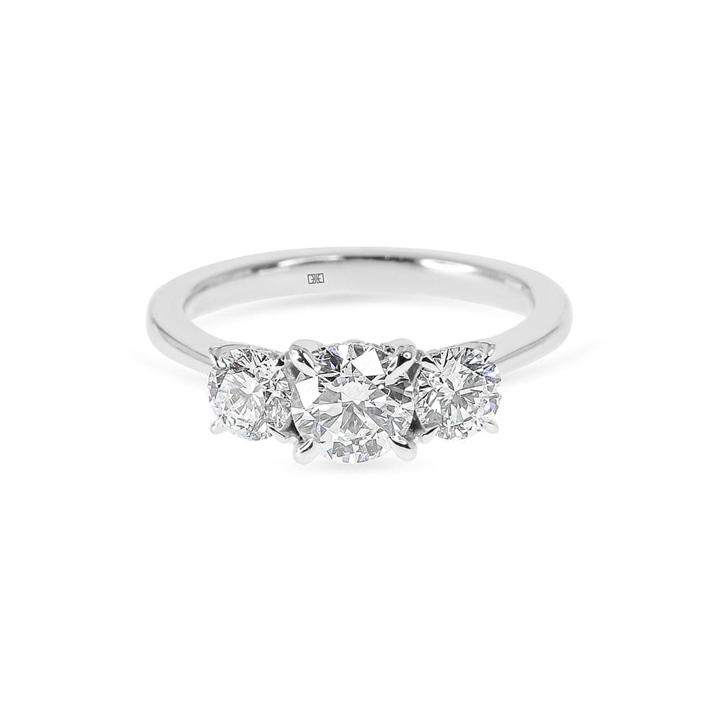 Helena Tri-Stone Ring Round Diamond Engagement Ring