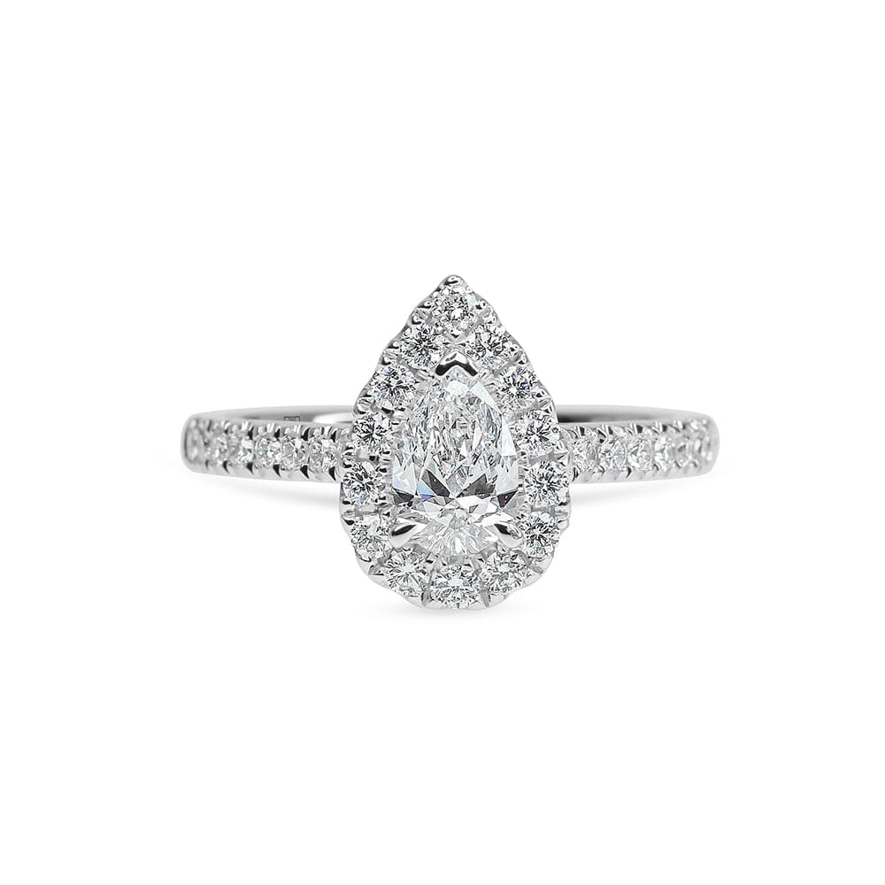 Elizabeth Pear Shape Diamond Halo & Sidestones Engagement Ring