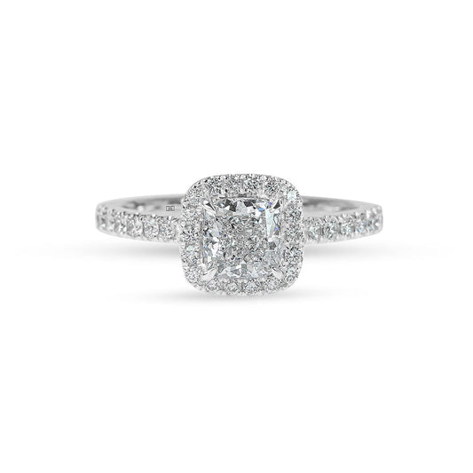 阿德莱德垫形钻石光环和辅石订婚戒指