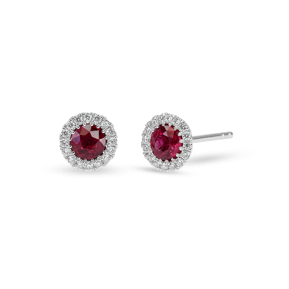 Ruby Diamond Halo Earrings