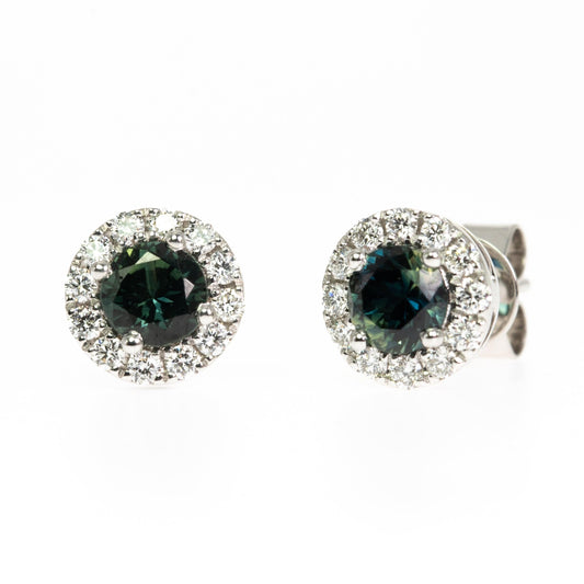 Green Sapphire Diamond Halo Earrings